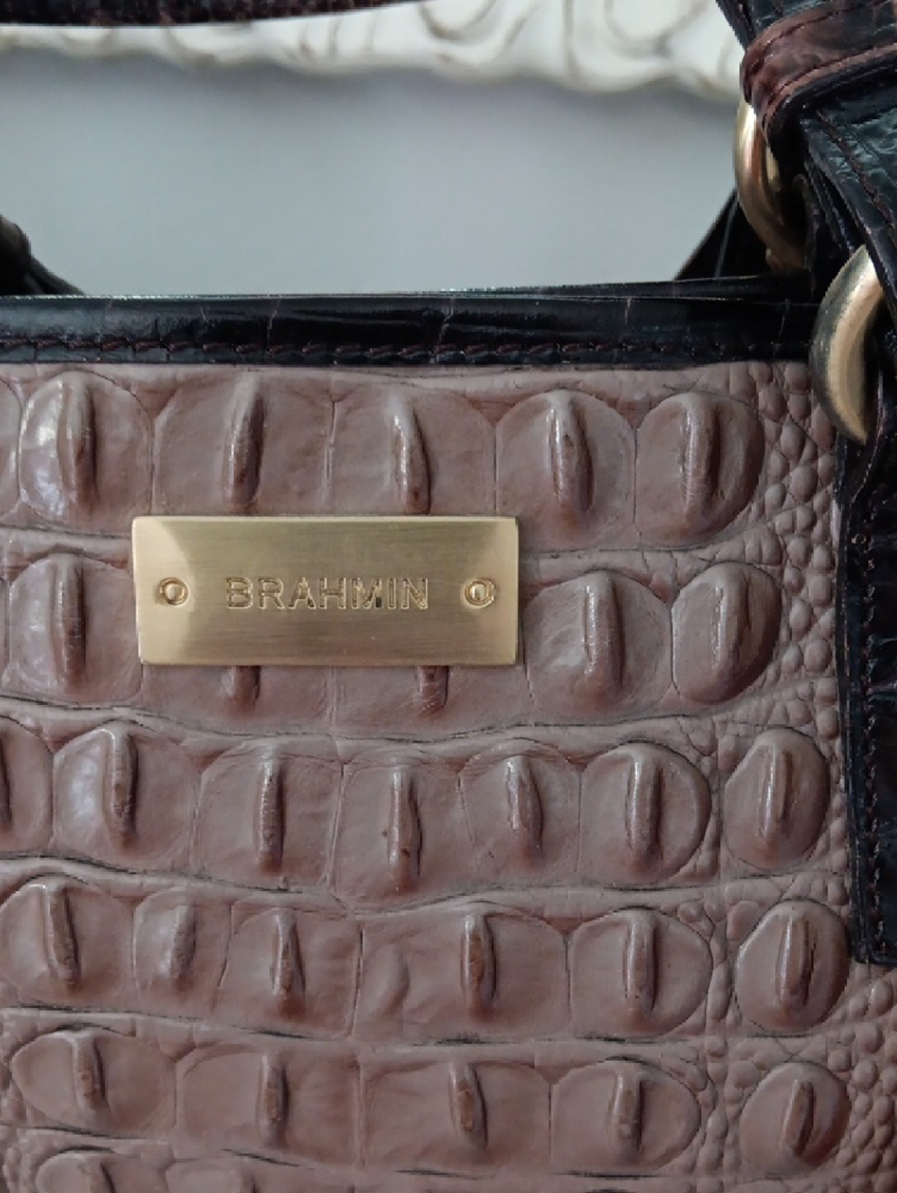 Brahmin Brown and Black Croc-Embossed Leather Satchel with Tassel - Picture 2 of 11